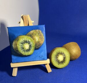 Mini oil painting of a kiwi